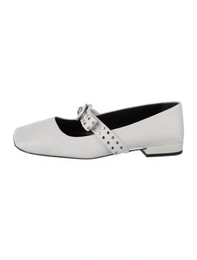 Pre-owned Versace Leather Mary Jane Flats In White