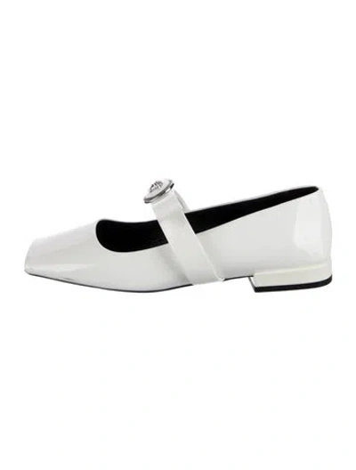 Pre-owned Versace Leather Mary Jane Flats In White