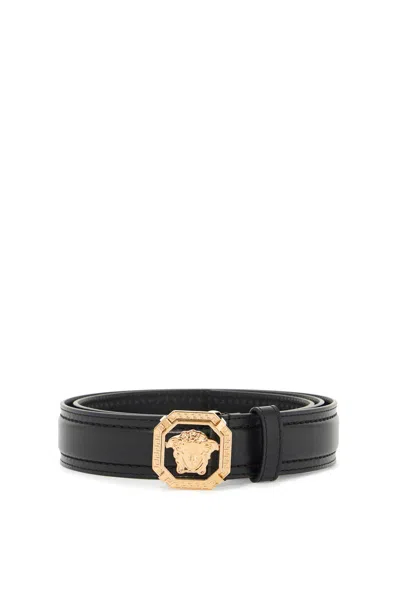Versace Elegant Leather Medusa Belt Size 100 In Black