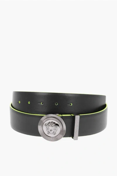 Versace Leather Medusa Belt With Contrast Edge 40mm In Black