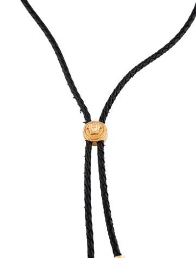 Pre-owned Versace Leather Medusa Cowboy Bolo Tie, 12.25" In Multi