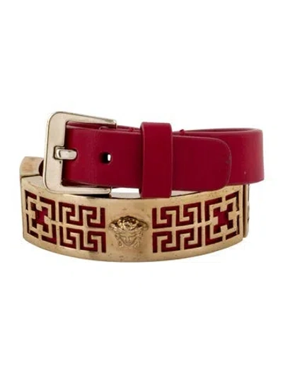 Pre-owned Versace Leather Medusa Double Wrap Bracelet In Multi