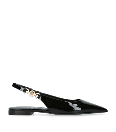 Versace Leather Medusa Slingback Flats In Black