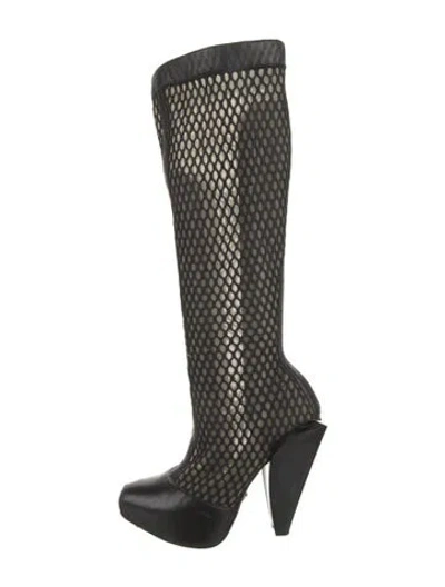 Pre-owned Versace Leather Mesh Accents Boots