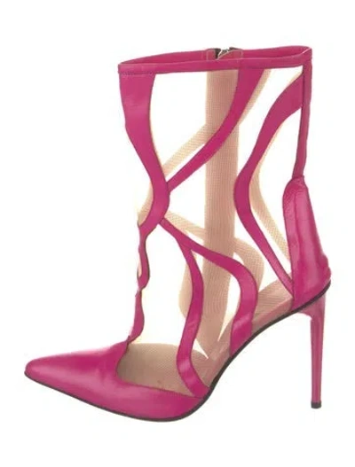 Pre-owned Versace Leather Mesh Accents Boots In Pink