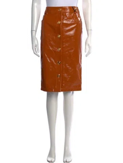 Pre-owned Versace Leather Midi Length Skirt W/ Tags In Orange