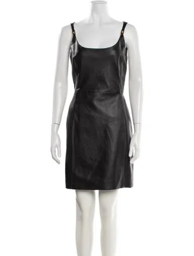 Pre-owned Versace Leather Mini Dress W/ Tags In Black