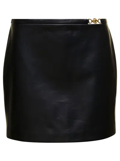 Versace Leather Mini Skirt In Black