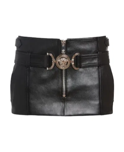Versace Leather Mini Skirt In Black