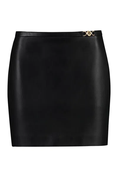Versace Mini Skirt Leather In Black