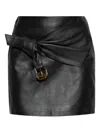 Versace High Waist Twisted Leather Skirt With Buckle In Black