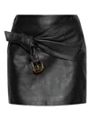 Versace High Waist Twisted Leather Skirt With Buckle In Black
