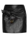 Versace High Waist Twisted Leather Skirt With Buckle In Black