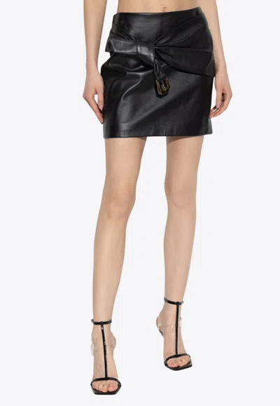 Versace Leather Mini Skirt With Knotted-belt In Black