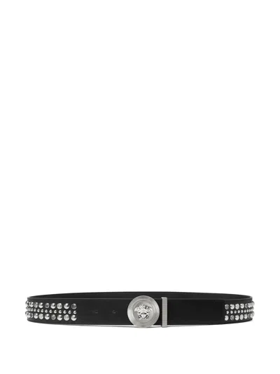 Versace Leather Mix Studs Belt In Neutral