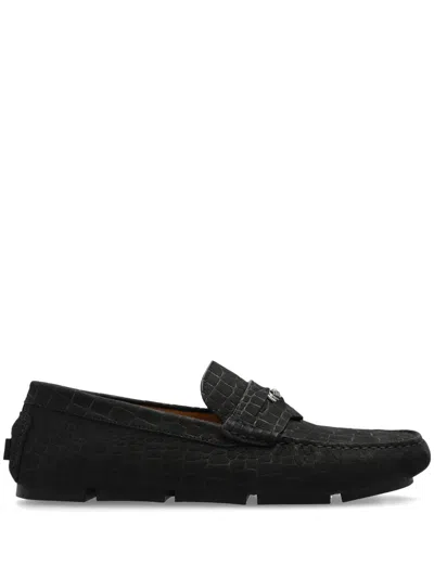Versace Black Croc-effect Medusa '95 Suede Loafers In 1b00p-black-palladiu