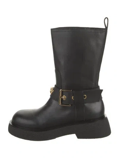 Pre-owned Versace Leather Moto Boots In Black