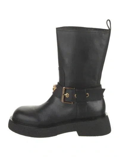 Pre-owned Versace Leather Moto Boots In Black