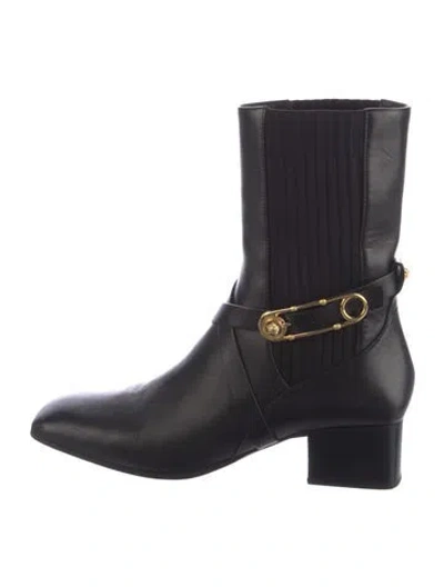 Pre-owned Versace Leather Moto Boots In Black