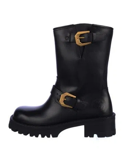 Pre-owned Versace Leather Moto Boots In Black