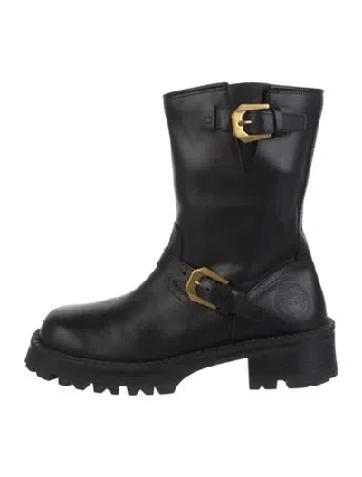 Pre-owned Versace Leather Moto Boots In Black