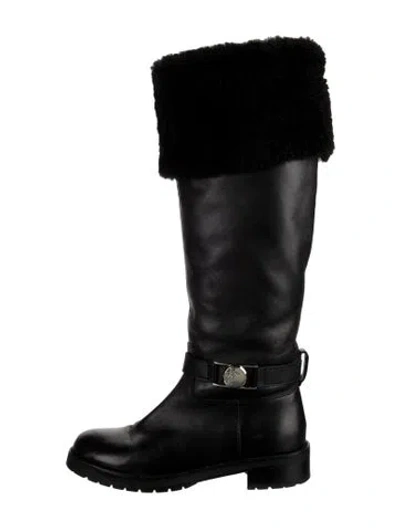 Pre-owned Versace Leather Moto Boots In Black
