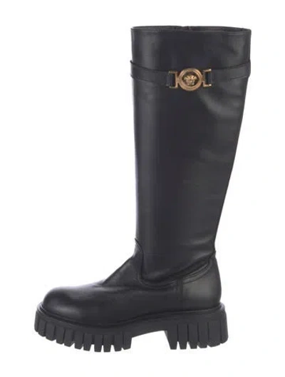 Pre-owned Versace Leather Moto Boots In Black