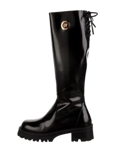 Pre-owned Versace Leather Moto Boots In Black