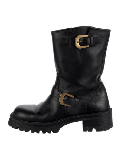 Pre-owned Versace Leather Moto Boots In Black