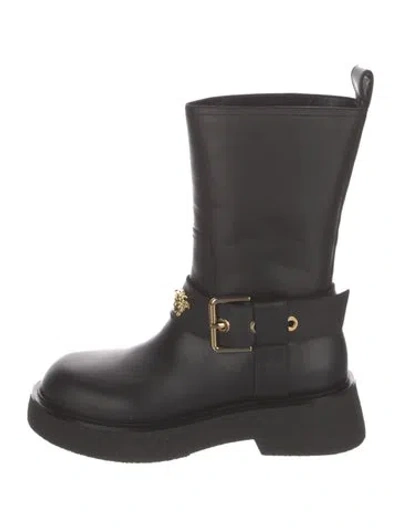Pre-owned Versace Leather Moto Boots W/ Tags In Black