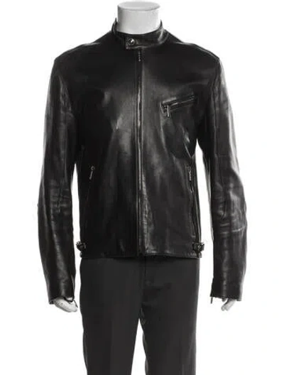 Pre-owned Versace Leather Moto Jacket In Black