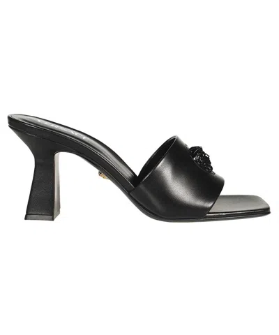 Versace Leather Mules In Black