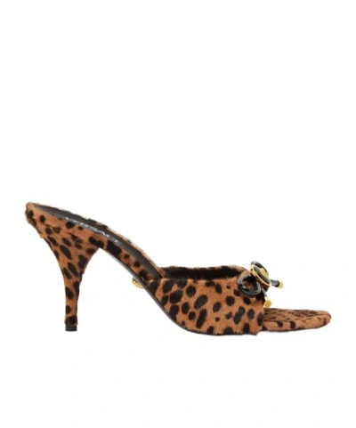 Versace Leopard Opera Bow Mules 85 Mm In Animalier