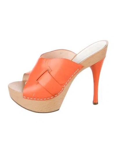 Pre-owned Versace Leather Mules In Orange