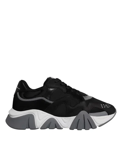 Versace Leather Neoprene Chunky Low Top Sneakers Squalo Men's Shoes In Black