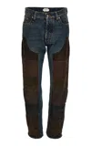Versace Leather-patched Denim Straight-leg Pants In Multi