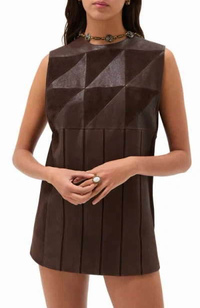Versace Patchwork Suede-trimmed Leather Mini Dress In Brown