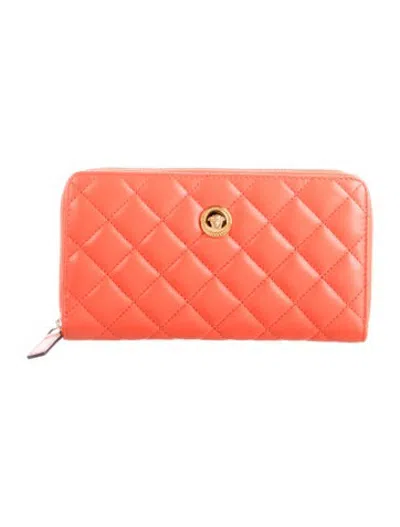 Pre-owned Versace Leather Patterned Continental Wallet In Red