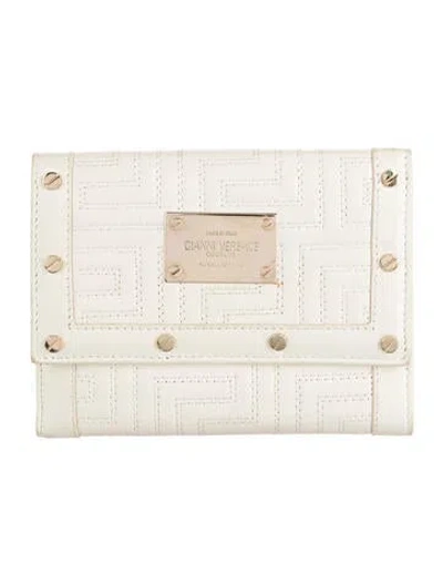 Pre-owned Versace Leather Patterned Continental Wallet In White