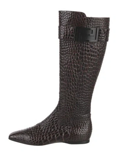 Pre-owned Versace Leather Patterned Riding Boots W/ Tags In Multi