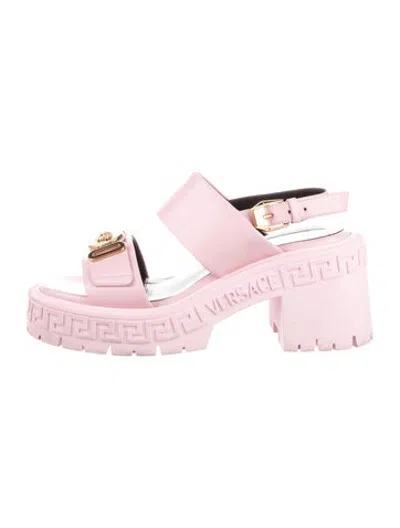 Pre-owned Versace Leather Patterned Sandals In Pink