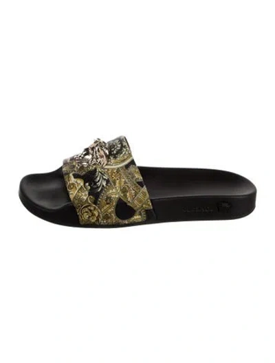 Pre-owned Versace Leather Patterned Slides In Green