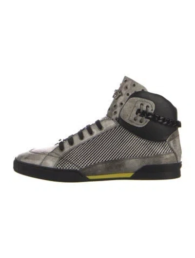 Pre-owned Versace Leather Patterned Sneakers In Blue