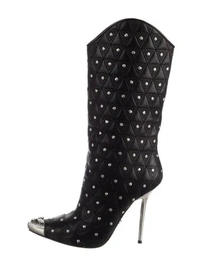 Pre-owned Versace Leather Patterned Western Boots In Black