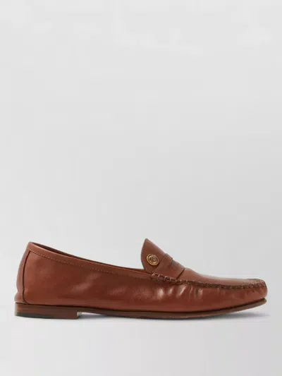Versace Rovere Guanto Leather Loafers In Brown