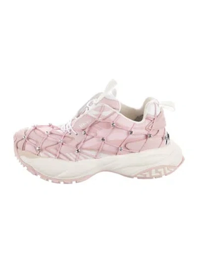 Pre-owned Versace Leather Plaid Print Chunky Sneakers In Pink