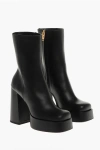 Versace Leather Platform Booties With Inner Zip 13cm