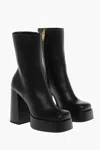 Versace Leather Platform Booties With Inner Zip 13cm In Black