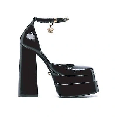 Pre-owned Versace Leather Platform Sandals In Black