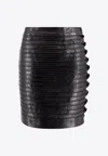 Versace Leather Pleated Mini Skirt In Black